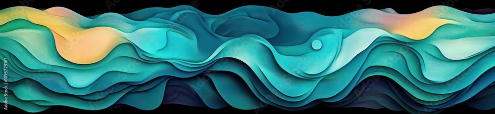 Poster Abstract wavy design with layered textures in shades of teal and soft colors.