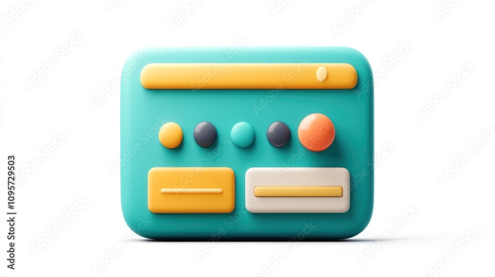 Aufkleber A colorful, 3D-rendered control panel with buttons and sliders for user interaction.