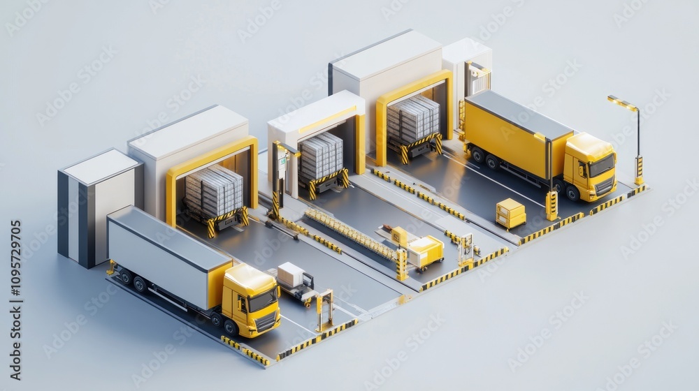 Poster A modern logistics hub featuring trucks and loading docks for efficient cargo handling.