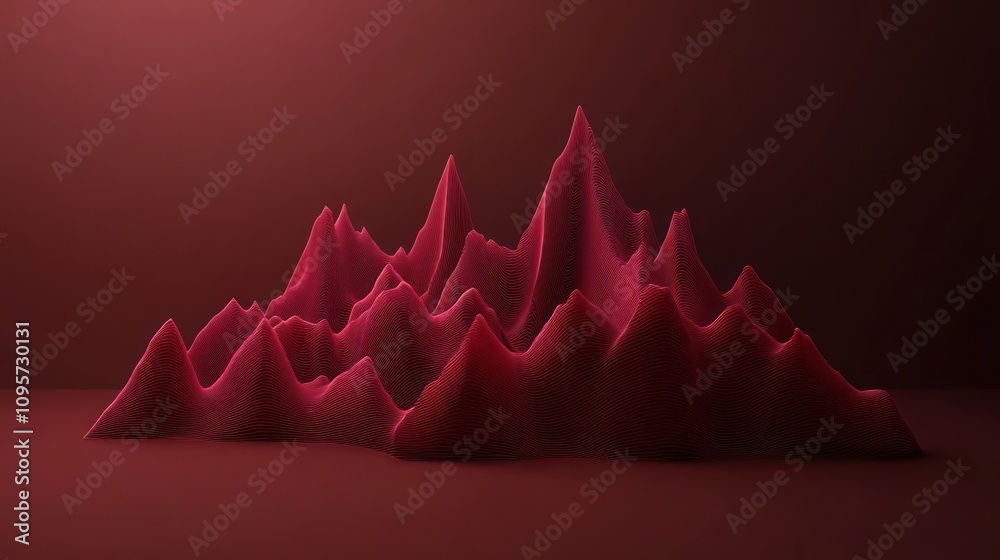 Poster a stylized mountain range in shades of red, creating a dramatic and abstract landscape.