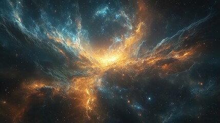 Obraz premium A vibrant cosmic scene depicting swirling galaxies and stellar formations.