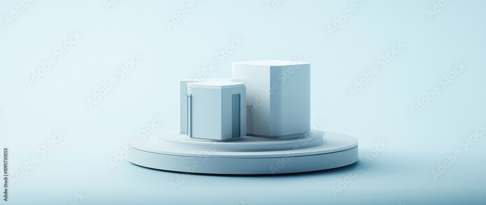 Fototapete a minimalistic 3d representation of geometric shapes on a circular base.