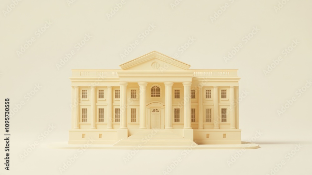 Poster A sculptural representation of a classic building with columns and steps.
