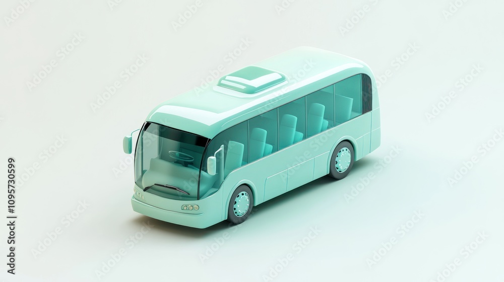 Poster A stylized, mint-green bus model with a sleek design and visible seating.