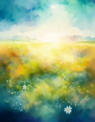 Abstract grassland landscape illustration with a bright and warm image