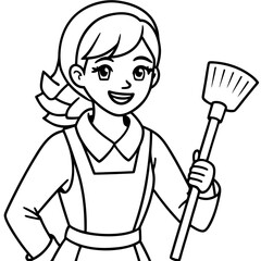female cleaner holding a broom