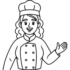  female chef welcoming customer illustration