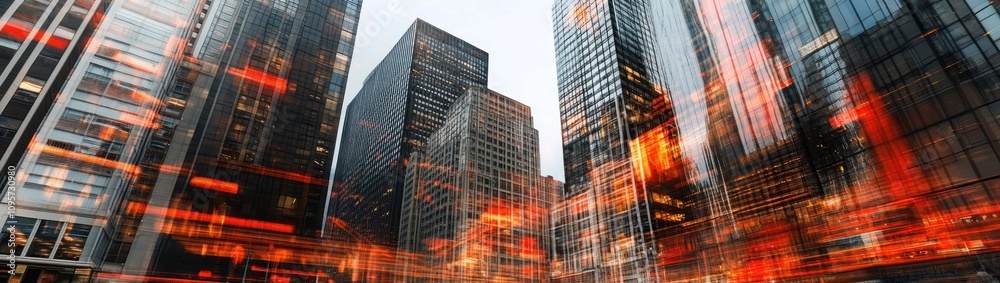 Poster Abstract cityscape with dynamic lighting effects, showcasing modern architecture.