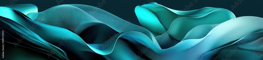 Poster Abstract waves of teal and aqua create a fluid, dynamic visual effect.