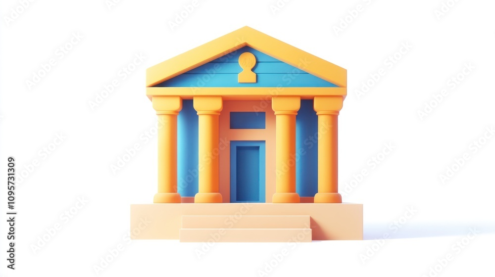 Leinwandbilder A colorful, stylized building resembling a classical structure with columns and a door.