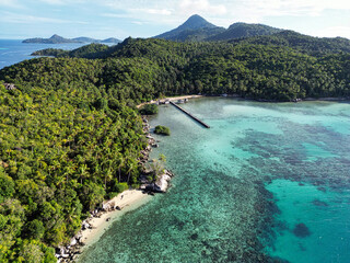 Indonesia Anambas Islands - Drone view Telaga Island coastline along the island