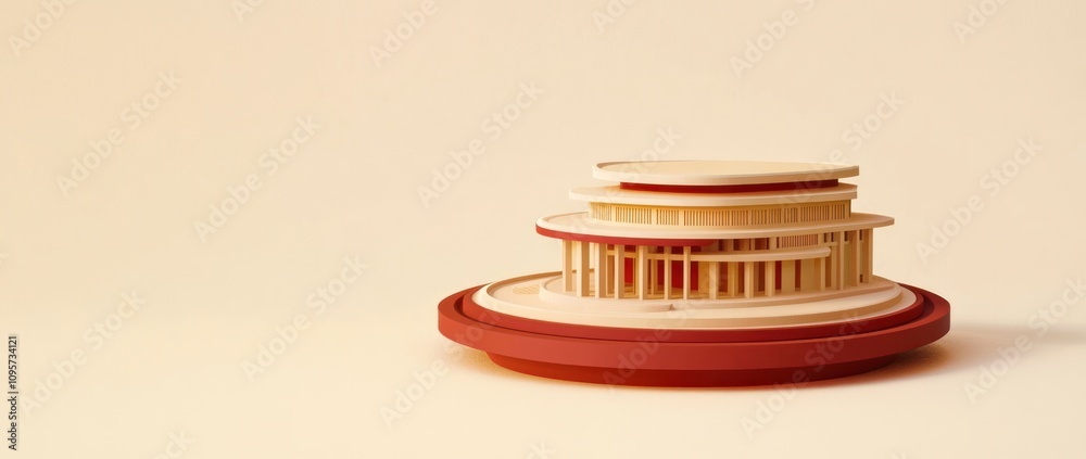 Aufkleber A minimalist architectural model featuring layered circular structures in warm tones.