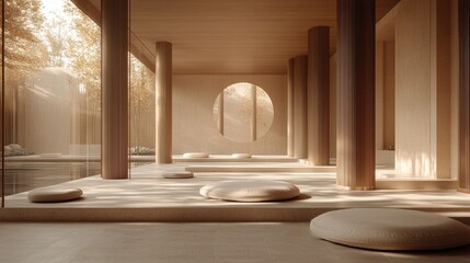 Serene Minimalist Zen Spa Interior Design with Natural Light and Cushions