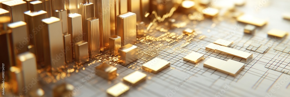 Poster A close-up view of a digital circuit board with golden components and data flow.