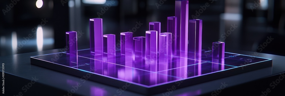 Aufkleber A 3D purple data visualization with bars representing statistical information.