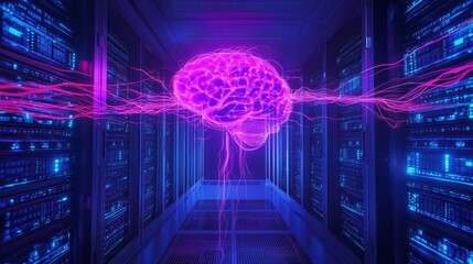 Exploring neural connectivity in data centers technology visualization digital realm futuristic environment cyber concept