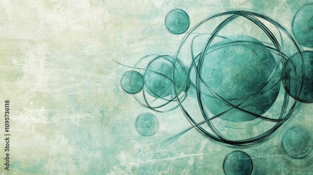 Poster abstract illustration featuring circular shapes and lines in a soothing color palette.