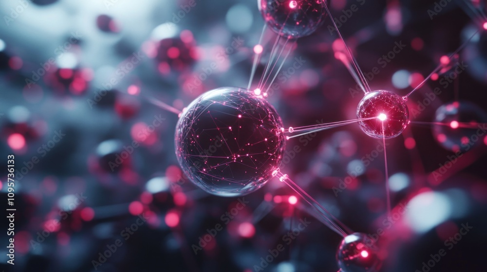 Leinwandbilder abstract visualization of interconnected molecules with glowing nodes and strands.