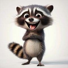 Obraz premium A cute raccoon standing on its hind legs