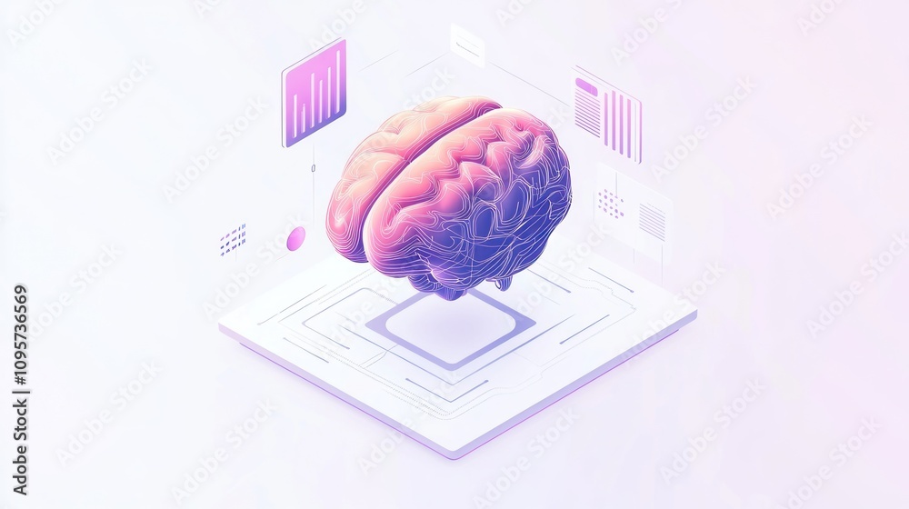 Aufkleber A stylized brain surrounded by data visualizations, symbolizing intelligence and technology.