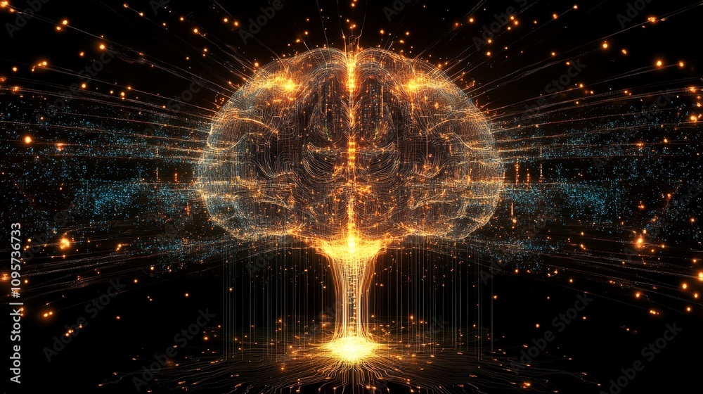 Poster exploring the neural network digital art depicting brain functionality technology abstract high-defi