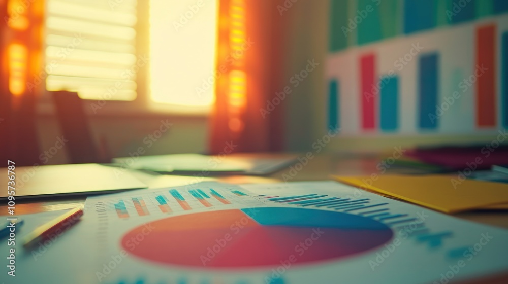 Poster A workspace with charts and graphs, indicating data analysis and business planning.