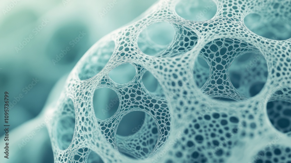 Poster Abstract close-up of a porous structure resembling biological or synthetic materials.