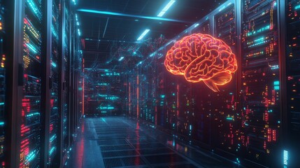 Artificial intelligence brain concept data center digital art futuristic environment abstract viewpoint technology innovation