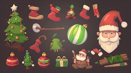 Christmas Cartoon Elements - A Whimsical and Festive Collection of Animated Details. The Colorful and Playful Christmas Cartoon Elements