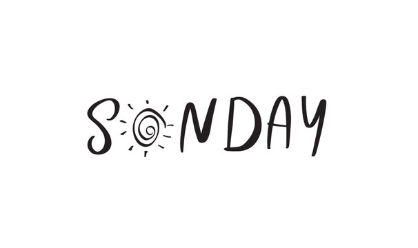 Sunday text weeken script vector illustration handwritting activity modern calendar sign message week sunday sun motivation relaxation label drawing schedule template invition season concept card art