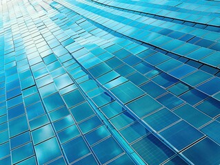 Obraz premium Abstract blue glass facade with reflective tiles creating a wave-like pattern, showcasing modern architecture and sleek design elements.