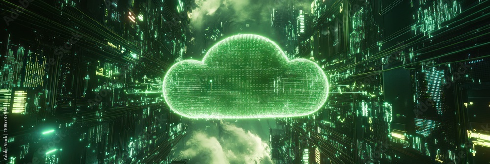 Aufkleber A futuristic representation of cloud computing with digital elements and a glowing cloud symbol.