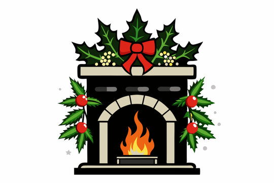 recommend clip art: Christmas fireplace vector on black silhouette white background