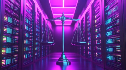 Data security measures digital server room graphic visualization high-tech environment futuristic viewpoint cyber law concept