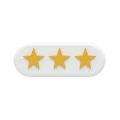 Three stars, 3D icon, rating, average evaluation, average, neutral reviews, feedback, standard score, acceptable quality, simple design, moderate, balance, rating