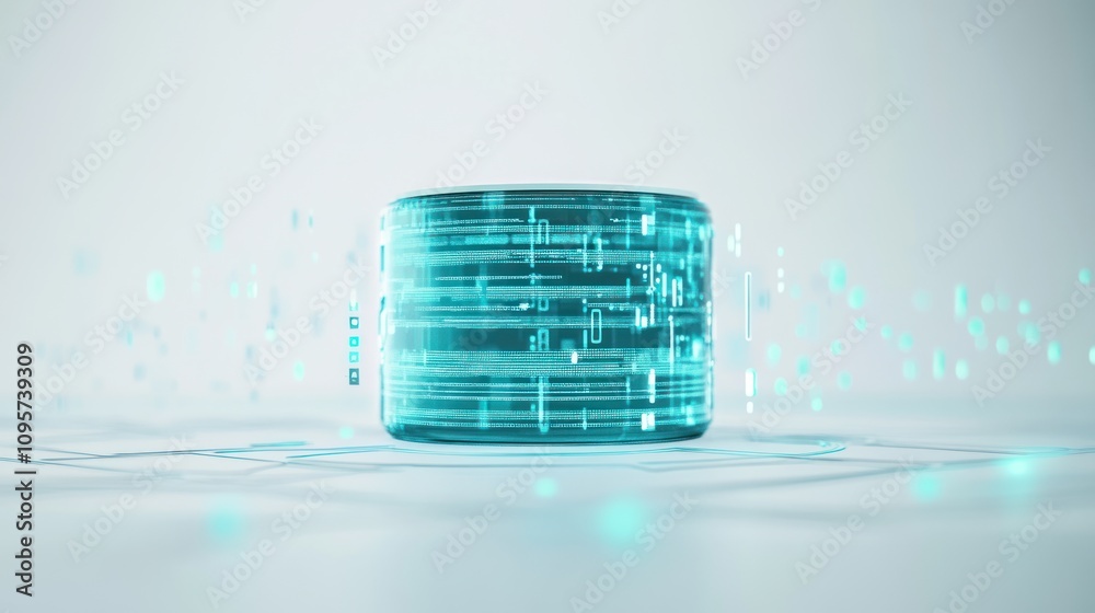 Aufkleber A digital data storage cylinder emitting binary code in a futuristic environment.