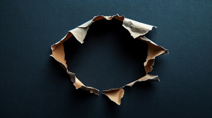Torn paper art installation modern gallery abstract concept dark background close-up view creative...