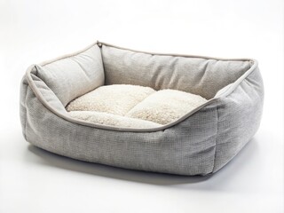 Cozy Grey and Beige Dog Bed on White Background for Pet Lovers - Stylish Pet Accessories, Comfortable Dog Furniture, Home Decor, Pet Supplies, Modern Design, Soft Bedding for Dogs