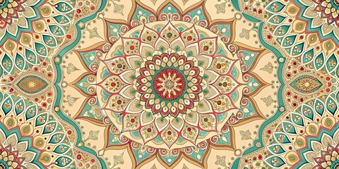 Soft colorful mandala pattern with vintage Islamic, Arabic, Indian, and Ottoman motifs