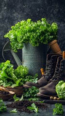 Harvesting fresh greens gardening action with lettuce cozy home environment close-up view sustainable lifestyle concept