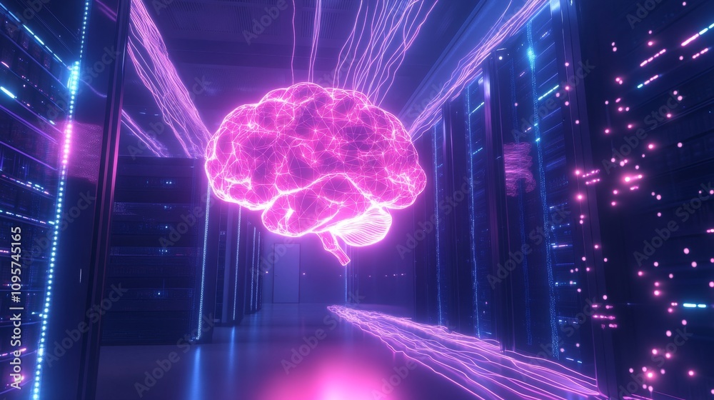 Poster transformative technology event ai brain visualization data center digital art futuristic environmen