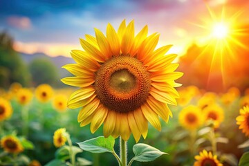 Cartoon Sunflower with a Bright Smile and Wavy Petals - Cheerful Floral Illustration for Home Decor, Kids' Rooms, and Nature Lovers - Vibrant, Whimsical, and Playful Design Elements