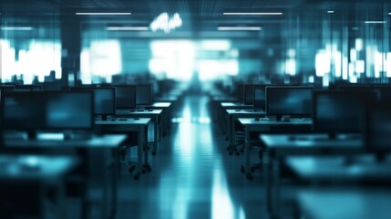 Obraz premium Efficient workspace design modern office digital environment minimalist aesthetic professional atmosphere technology integration