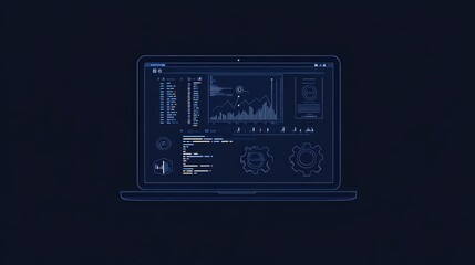 Laptop displaying data analytics charts, graphs, and code.