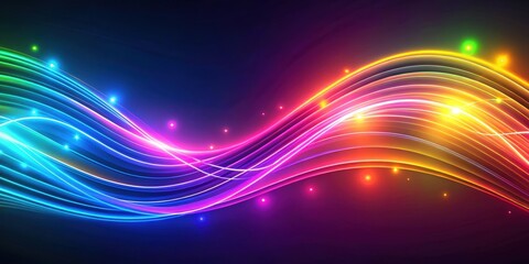 Obraz premium Colorful neon abstract background with curvy glowing lines, futuristic, rendering, minimalist, vibrant, glowing, colorful