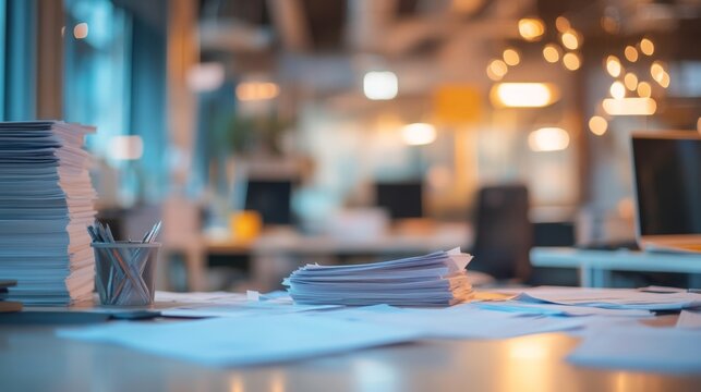 Office productivity challenge organizing paperwork in a modern workspace urban environment photo focused viewpoint efficiency concept