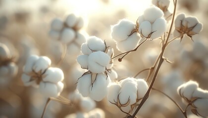 Fototapeta premium Cotton plants in soft focus, an artistic nature depiction, exuding simplicity and purity.