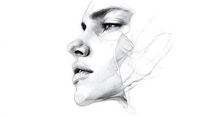 82. A detailed drawing of a human face, focusing on emotional expressions, on a white background