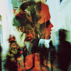 Silhouette Portrait Blended with Urban and Botanical Layers