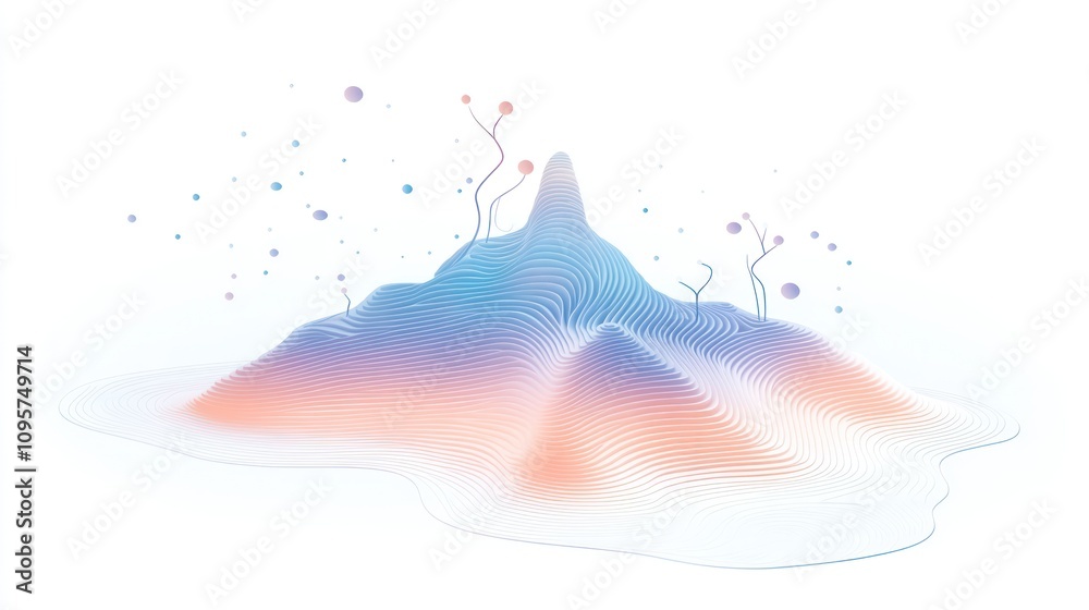 Poster Abstract digital landscape with flowing lines and soft colors.